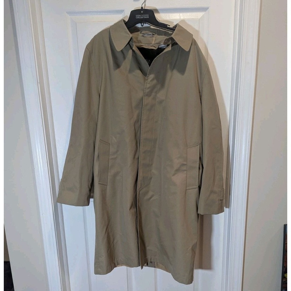 VTG Classic Business Trench Coat Raincoat Removable Faux Fur Liner Men's 46R Tan